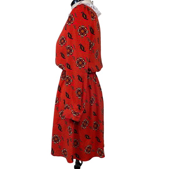 The Golden Girls Official Licensed Red Polka Dot Midi Dress with Crochet Collar - Picture 3 of 6
